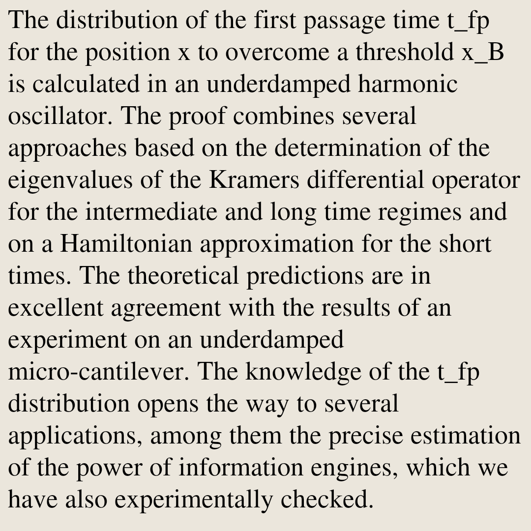 StatMechanics's tweet photo. First passage time for an underdamped harmonic oscillator and application to the power of an information engine

Aubin Archambault, Caroline Crauste-Thibierge, Alberto Imparato, Sergio Ciliberto, Ludovic Bellon
https://t.co/ic1qATHhEJ [𝚌𝚘𝚗𝚍-𝚖𝚊𝚝.𝚜𝚝𝚊𝚝-𝚖𝚎𝚌𝚑] https://t.co/Q35ip5y6z7