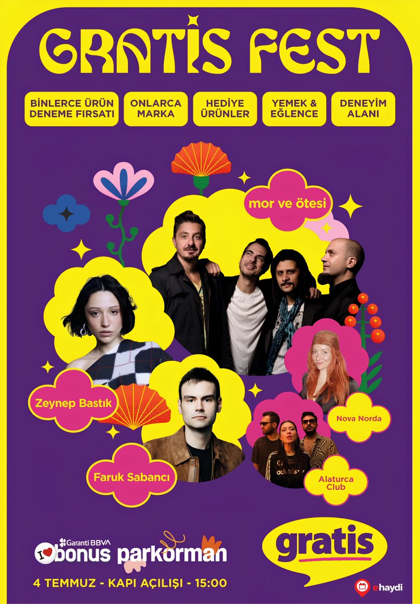 ehaydicomtr's tweet photo. 📍 Festival Takvimi
📅 4 Temmuz – İstanbul | Bonus Parkorman
📅 11 Temmuz – İzmir | İzmir Arena
📅 18 Temmuz – Ankara | CerModern
🕒 Saat: 15.00 – 00.00

Detaylar için:  https://t.co/MD6GE2UgNm

#GratisFest #Festival #MorVeÖtesi #ZeynepBastık #FarukSabancı #NovaNorda #Konser https://t.co/pnk8QWmLvg