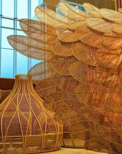 BJP4India's tweet photo. Bamboo art in the new terminal of Guwahati Airport. Its really mesmerising! https://t.co/F34UrFuAbm