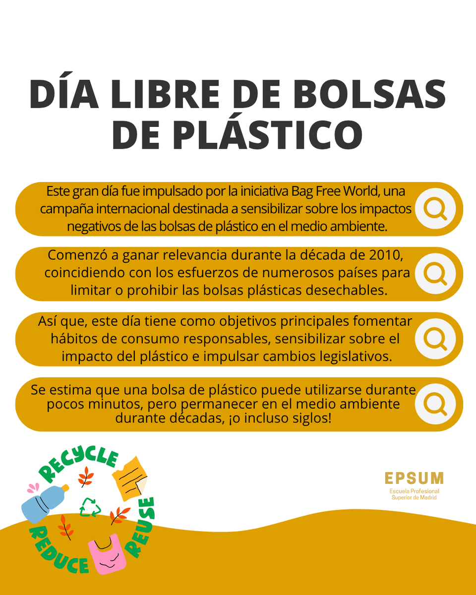 epsum_es's tweet photo. ¡Feliz Día Internacional 🌎 Libre de Bolsas de Plástico! ♻️
#EPSUM #Reciclaje #Recicla #Cuidaelplaneta #consumoresponsable #contaminacion #plastico #bolsas #EducaciónAmbiental #plasticoreciclado https://t.co/NiSKBHeUw1