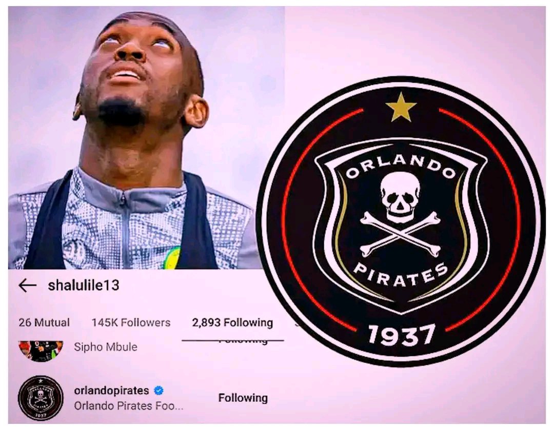 Soccer_Update2's tweet photo. Peter Shalulile has started following Orlando Pirates amid links 🏴‍☠️ https://t.co/bJsx26Hcbc