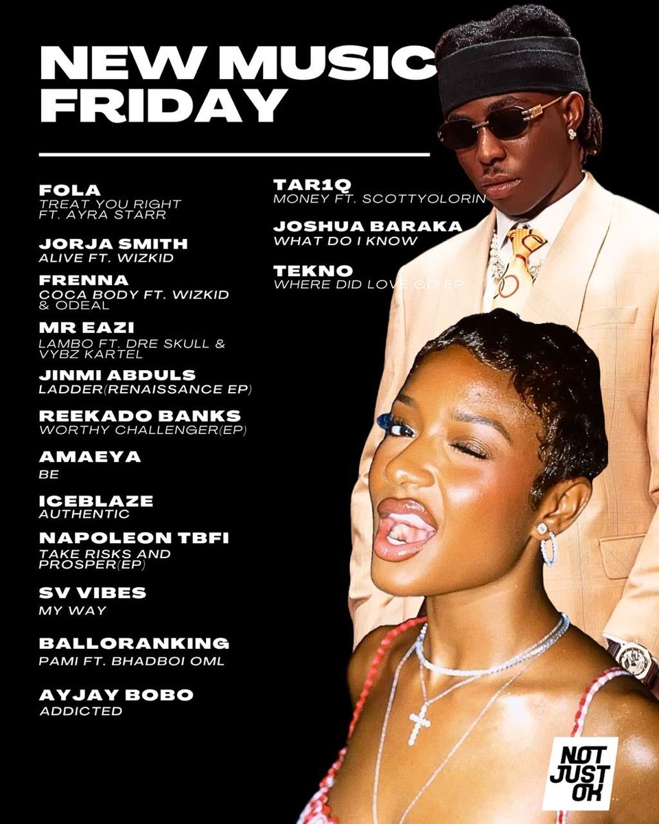 NOTJUSTOK's tweet photo. #NewMusicFriday 🎶

Which song is kicking off your weekend vibes? 
Don’t miss out follow our Spotify playlist now! Link in bio ✨ https://t.co/66MAdCFo9T