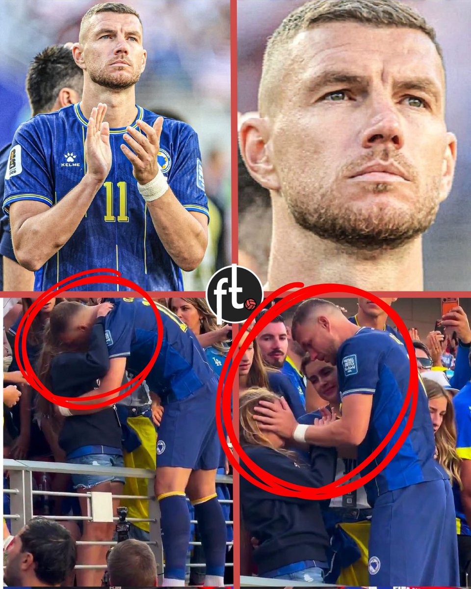 Footballtweet's tweet photo. 🥹💔 Edin Džeko couldn't hold back the tears after the final World Cup match of his legendary career. Following Bosnia's elimination to USA, the 40-year-old went straight into the stands to comfort his tearful daughter. ❤️

From surviving the Sarajevo war as a child to leading Bosnia to the only two World Cups in the nation's history, Džeko's journey has been nothing short of remarkable. 🇧🇦

A true legend of the game. 👏