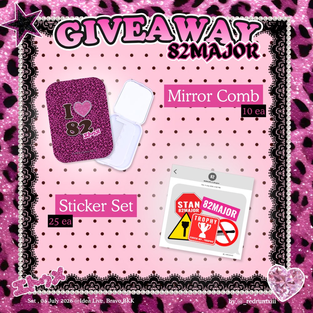 _redrumxiii's tweet photo. .˙⋆✮ giveaway / freebies ✮⋆˙.
for #82MAJOR_in_Bangkok

⏔⏔⏔ ꒰ ᧔ෆ᧓ ꒱ ⏔⏔⏔
❀ mirror comb 10ea
⤷ show this tweet &amp; yahoー ٩(ˊᗜˋ*)و ♡ 

❀ sticker set 25ea
⏔⏔⏔ ꒰ ᧔ෆ᧓ ꒱ ⏔⏔⏔

date : 04 july 2026
time : tba
𓏵 idea live,bravo bkk

pls kindly rt ⋆˚𝜗𝜚˚⋆ https://t.co/ZWPmzS544k