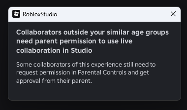 DevRovex's tweet photo. @Roblox how am i supposed to collaborate with others in roblox studio if trusted friends isnt out in my region?

My partners are in different age-groups than me on roblox and we cant work in studio on games together. https://t.co/NpKS1YwsyT