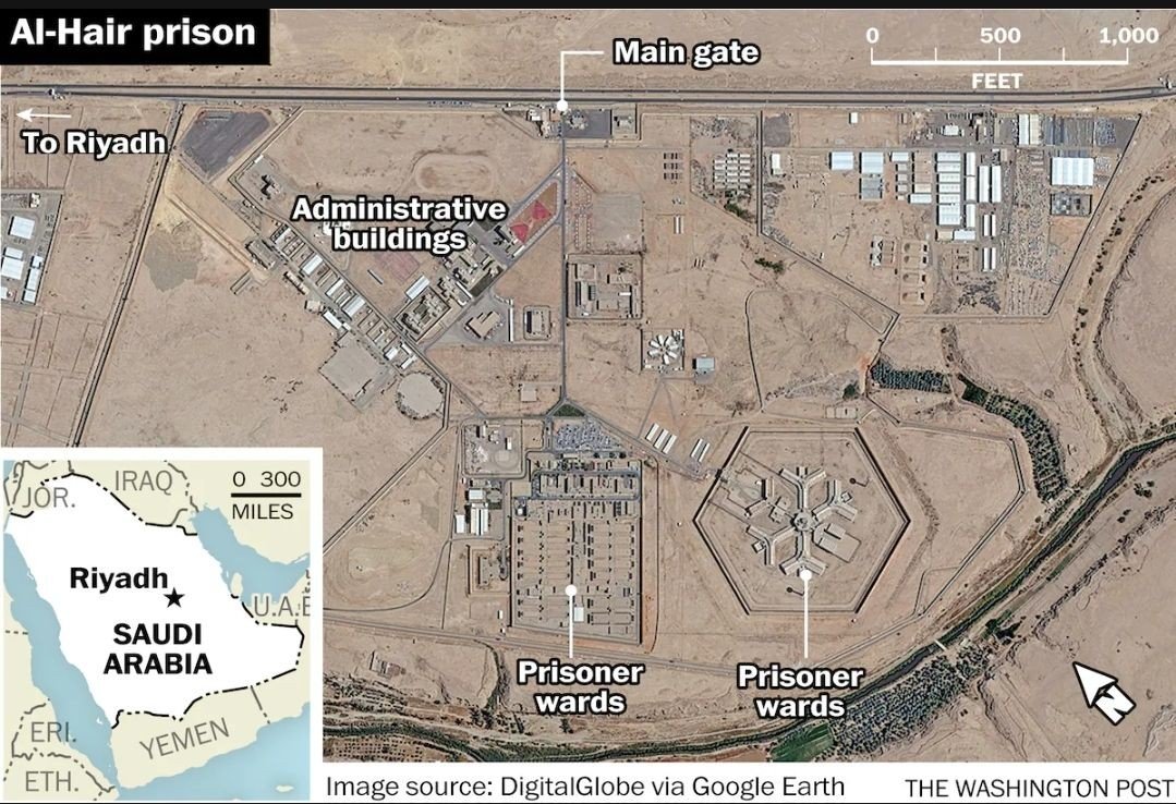 Zanishh1952's tweet photo. Let's talk about #سجن_الحاير (Al-Ha'ir prison), the most notorious of prisons in Saudi Arabia where many prisoners of conscience are kept including our noble ulama like Shaykh وليد_السناني# 🧵 

#FreeShaykhWalidAlSinani
#ImamOfThabatAndSabr https://t.co/v0lDgclLTS