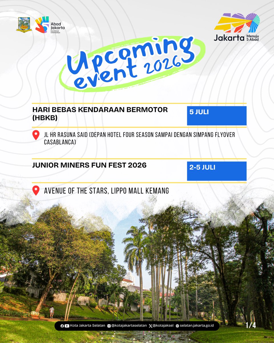 KotaJaksel's tweet photo. Sudah siap menyambut berbagai event menarik dan menyenangkan yang akan hadir di Jakarta Selatan?ππ»ββοΈππ» Yuk cek dilistt berikut! #jakselkotahealing #weekendlist #kalenderjaksel #eventjaksel #hangout https://t.co/TURMsaHwFn