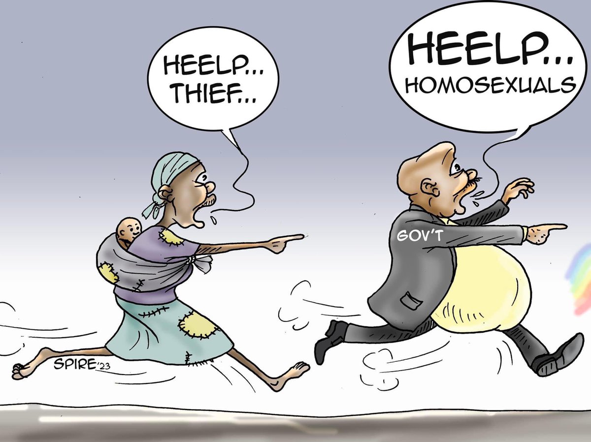 SpireJim's tweet photo. It is true that many Ugandans are against homosexuality. The thieving politicians quickly realised that they can use it as a shield to hide their theft. The strategy then was aggressively support the passing of the AHA law so that any time they’re called out they can hoodwink their masters and the public that they were being persecuted because of the law. It is also the reason they would never respond to the corruption allegations but instead cry persecution. And since many of the revelations came from civil society, they took advantage of government’s own paranoia and blackmailed it into thinking foreigners/homosexuals were directly funding campaigns to fight leaders close to the president and destabilise the country. These are old basic techniques in mass Manipulation and Propaganda books, but they will always find some believers. However, as with anything overused, the homosexuality/imperialist card lost its teeth in Uganda. Anyone can see through the torn veil.

The inadvertent bad side of this propaganda card is that, when real Imperialism comes out to bite, we are like ‘the boy who cried wolf’. It eats us as everyone thinks it’s the usual politicking.  and running from accountability.