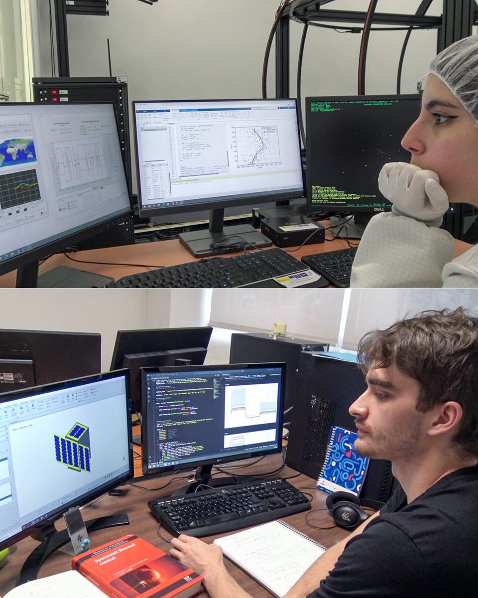 aeroespacialUPM's tweet photo. 📸Sofía desarrolla los algoritmos de control y determinación de actitud y realiza ensayos en banco ADCS, mientras que Carlos se encarga del diseño y análisis térmico de #UPMSat3. Ambos son doctorandos en #ETSIAE.
#somosUPM #UPMSat3Integrado #ConoceUPMSat3 https://t.co/lAd2uTFvyv