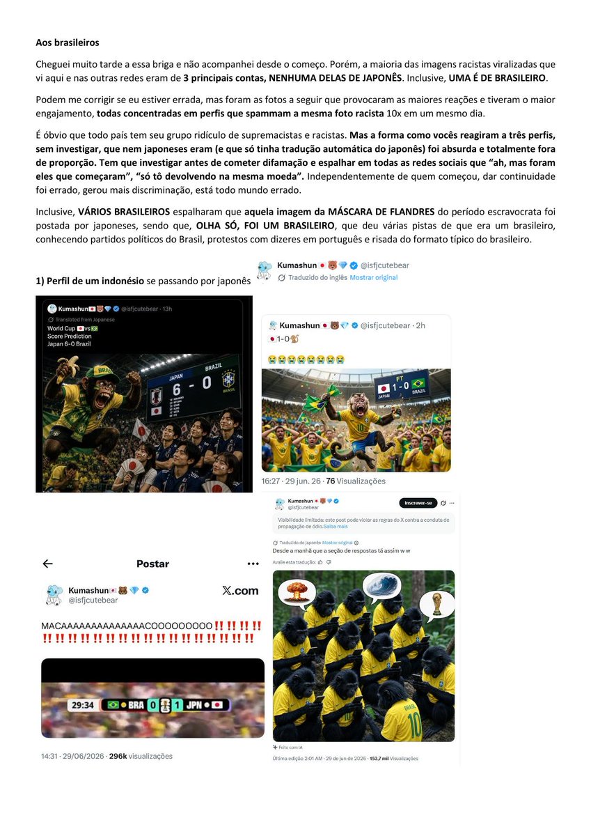 AlarmingPoem's tweet photo. A ironia é que as imagens racistas mais disseminadas por aqui, do período escravocrata (com a máscara de flandres), foram postadas por um BRASILEIRO SE PASSANDO POR JAPONÊS. Um brasileiro... E as outras imagens racistas com macaco com IA foram postadas na Indonésia e na Europa... https://t.co/YBtRzPsGPB