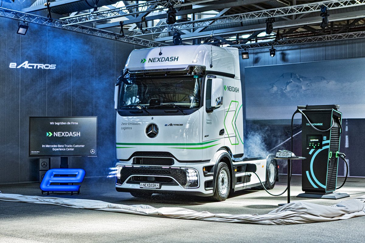 NexDash's tweet photo. We are thrilled to announce that our first e-trucks are on the road - and the fleet ramp-up has begun! ⚡️🚛

Yesterday, we took delivery of our first eActros 600 LS at the Mercedes-Benz plant in Wörth - the first of ten until September, with a ~600 km range. The next vehicles follow shortly and go direct into operations within the next months. By year-end, we aim to grow our electrified fleet to over 20 vehicles. 

This is the momentum we've been building toward: turning diesel-era SMEs into electrified, AI-run fleets. Fleet by fleet, truck by truck. 

"We’re excited to be operating our first electrified routes - this is the model going live" says Michael Cassau, Founder & CEO.

Thanks to @DaimlerTruck for the first vehicles.

"A great success for everyone involved. We're proud to be part of this forward-looking business model and to see electromobility in road freight put into practice," says Ren�� Rudelt, Daimler Truck AG.

More here: https://t.co/rTNUBvHsIM