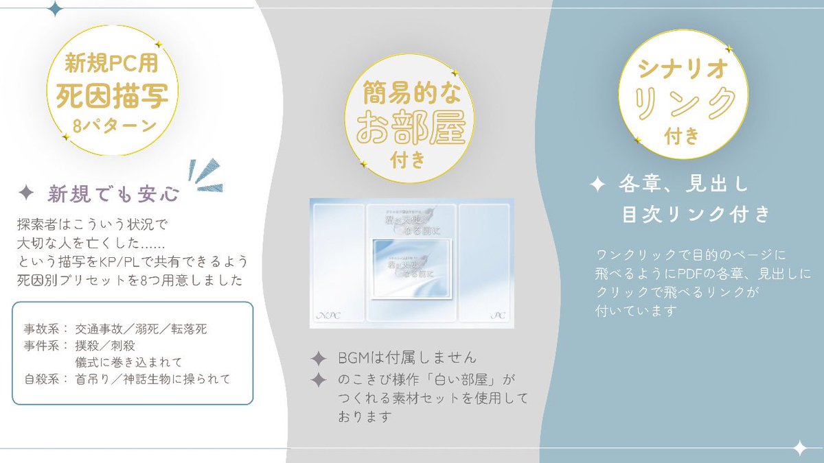 inui00_Vtuber's tweet photo. ⿻性癖：大切な人の死⿻

大切な人にまた会いたいと思わない？
たとえ何を代償にしても

ᴄᴀʟʟ ᴏꜰ ᴄᴛʜᴜʟʜᴜ 6ᴛʜ໒꒱
『君が天使になる前に』

✦継続・新規OK
✦1PL／ボイセ4時間／R18G
✦白い部屋×死体×大切な人を失った探索者

🕊 7/21頒布開始🕊

#CoC
#秘ポトラ企画シナリオ告知2026 https://t.co/ix1HTF8jXW