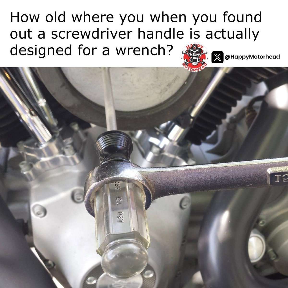 HappyMotorhead's tweet photo. How old were you when you learned screwdriver handles are built for wrenches? https://t.co/YTFgKHDq8t
