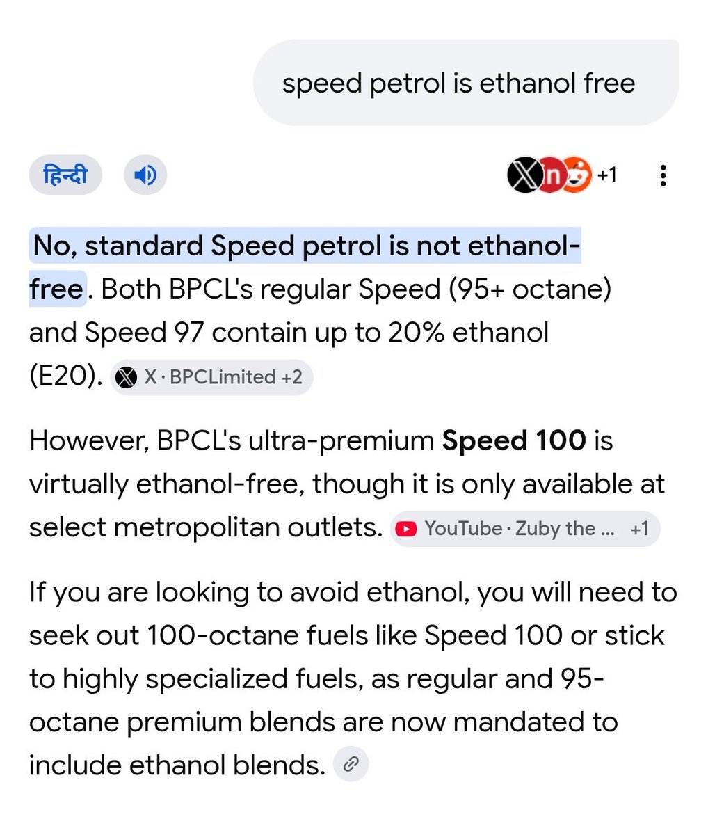 suhanasight's tweet photo. @ranvijaylive यह speed 100 है जो ethanol free

बाकी जो भी speed petrol है उनमे ethanol मिला हुआ है, #E20 है वे सब भी

कांग्रेस को इस पर active protest करना चाहिए

अगर ev कंपनी के हाथों ना बिकी हो तो। 

@INCIndia  will you? 

I am waiting https://t.co/LsjMmO7aT4
