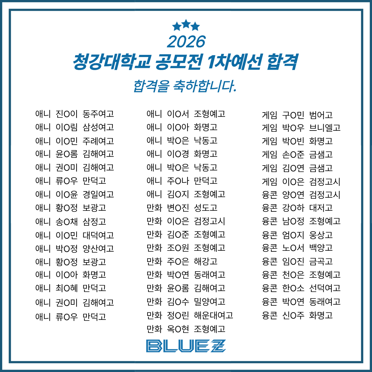BlueZ_Daeshin's tweet photo. 2026 청강문화산업대학교 실기대전(1차예선)✨️합격을 축하합니다.✨️블루젯미술학원 https://t.co/1xK8RaBuAm