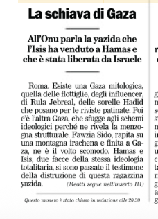 AntonioSocci1's tweet photo. Cari progressisti proPal, cattoproPal e caro card. Pizzaballa. Vedo che il 7 ottobre è stato archiviato, non se ne parla più (!!!), si parla solo e sempre di Gaza. Allora per favore leggete questa storia (dal Foglio). Come spiegate Gaza e la "causa palestinese" a questa ragazza? https://t.co/mRxPrAZvpe