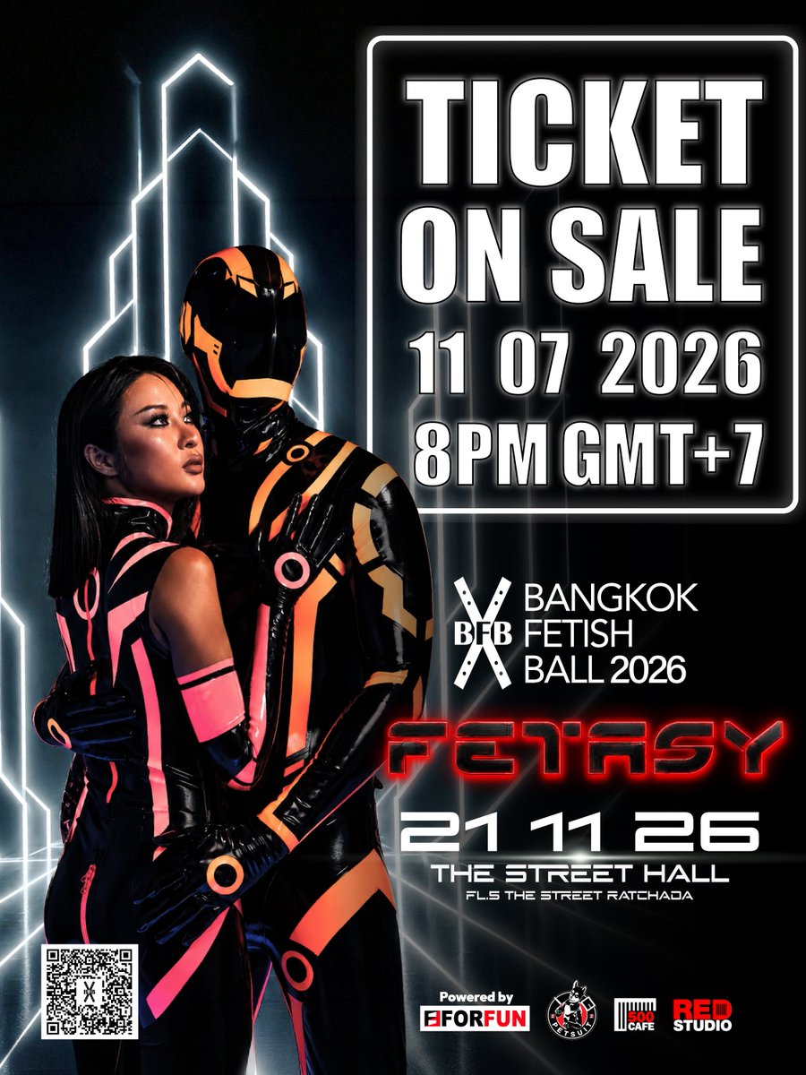 bkkfetishball's tweet photo. ⚡ The wait is almost over.

🎟 Bangkok Fetish Ball 2026 Tickets
Launch on 11 July 2026 at 8:00 PM (GMT+7)

Get ready to enter FETASY.

🗓 20 November 2026
Pre-Ball &amp; Flea Market
📍 FUN District @forfunbangkok
>> https://t.co/0UNniXGTiS