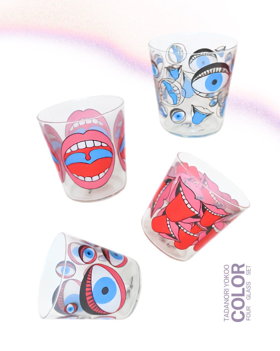 artplanety's tweet photo. 【新作Glass商品】

Tadanori Yokoo Color Glass 4個セット
商品ID：TO003

目や口のモチーフを大胆にあしらった、ポップで存在感のあるグラス4個セットです。

▽商品ページ
https://t.co/wQ7VNS6jQN https://t.co/vDnHe39Bsn