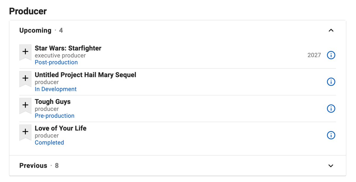 HailMaryLogs's tweet photo. An upcoming “Untitled Project Hail Mary Sequel” has appeared in the Producer section of Ryan Gosling’s IMDb page.

Nothing more is known. IMDb is contribution-driven, but submissions are reviewed and should include evidence. Treat this as unconfirmed but interesting. https://t.co/I4pjEyq5n9