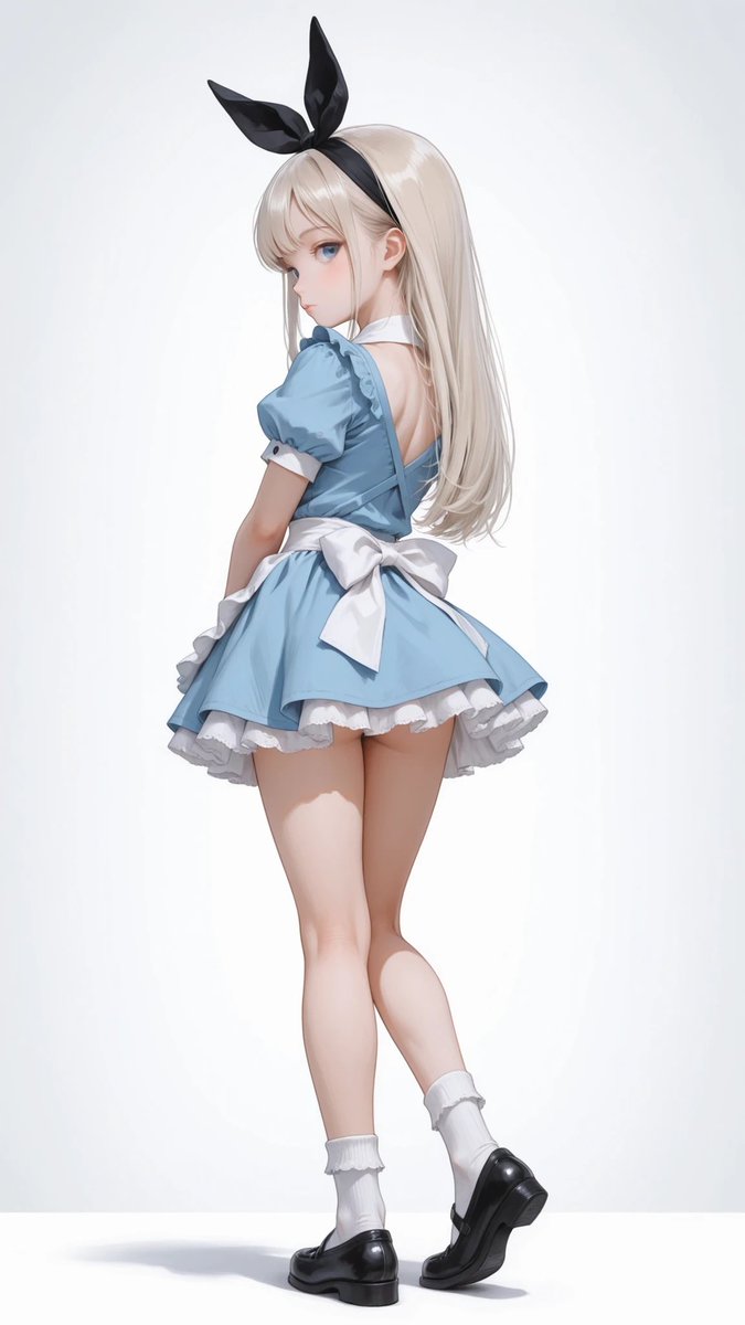 AliceLavli's tweet photo. 後ろを振り返るポーズプロンプトをどうぞ♪
standing, full body, back facing the viewer, back view, shoulders turned completely away, hips facing directly backward, strong over-the-shoulder glance, head turned almost 180 degrees toward the viewer, neck twisted gracefully, deep torso twist, shoulders rotated dramatically, back prominently displayed, waist twisted, weight shifted onto one leg, the other leg relaxed slightly behind, arms hanging naturally, elegant posture, graceful back line, soft S-curve silhouette
