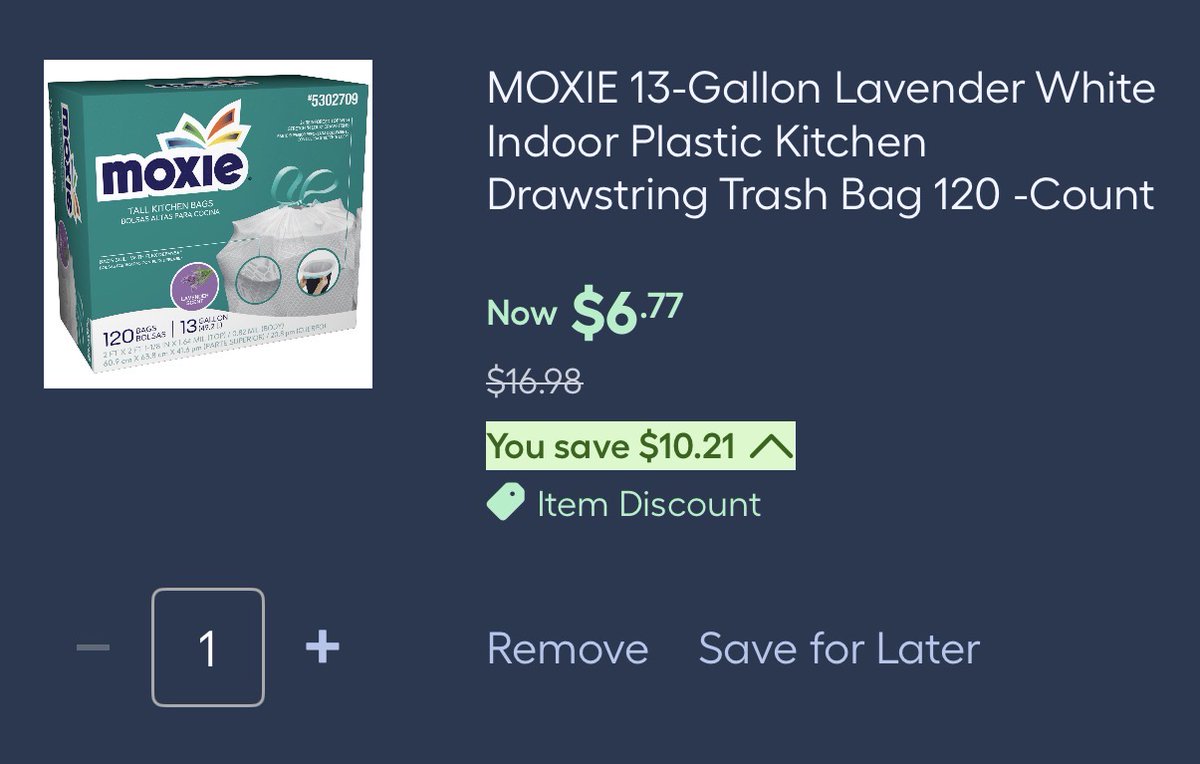 LordOfSavings's tweet photo. 🏃‍♂️ CHECK YOUR LOWE’S!! MOXIE 13-Gallon Lavender White Indoor Plastic Kitchen Drawstring Trash Bag 120 -Count now $6.77 via Lowe's

⬇️ 60% Price Drop

🔗 - https://t.co/dgrhivrBPO https://t.co/LdySStLnNj