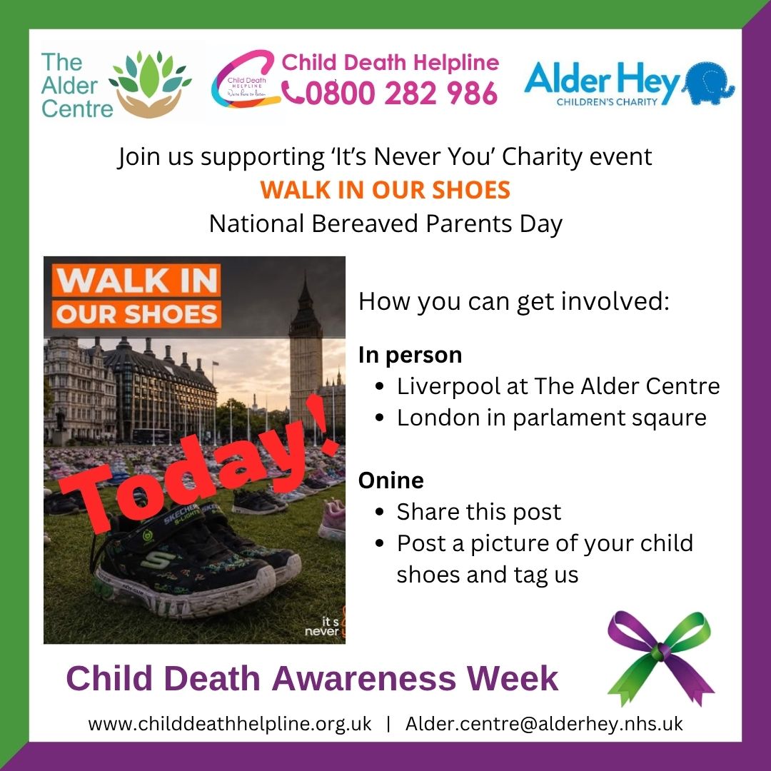 AlderCentre's tweet photo. Join us today in everyway you can, in person or online.
We will be sharing photos through out the day honouring every child gone too soon. @achildofmine @ItsNeverYou22 
#childdeathawarenessweek #nationalbereavedparentsday #childloss #babyloss #adultchildloss #saytheirname https://t.co/HFXvFTlDmn