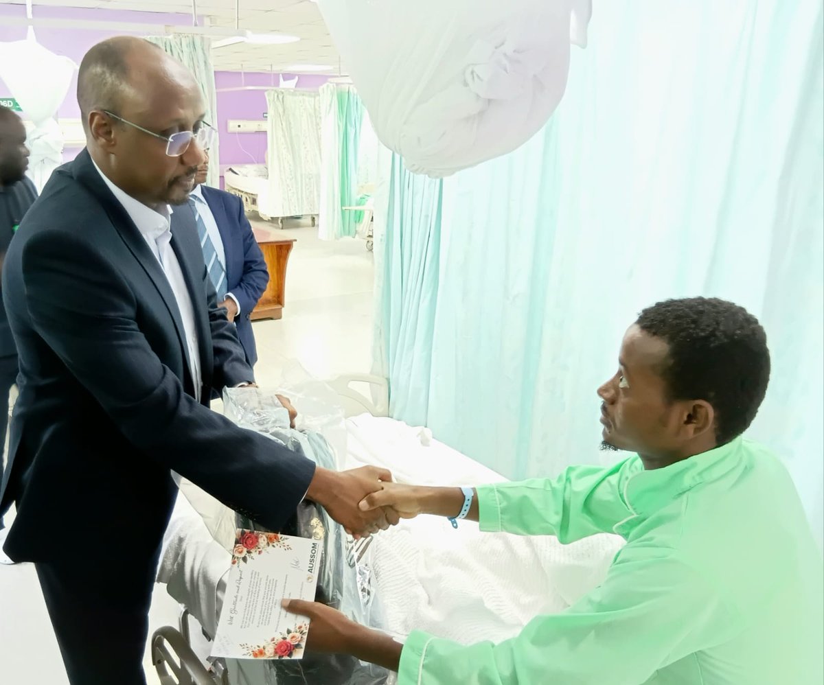 aussom_'s tweet photo. AUSSOM Deputy Special Representative of the Chairperson of the @_AfricanUnion Commission (DSRCC), Mouktar Osman Kaire, yesterday visited #AUSSOM personnel receiving medical treatment at various hospitals in Nairobi, Kenya. He conveyed heartfelt wishes for their speedy recovery and reaffirmed AUSSOM's unwavering commitment to the welfare, dignity and well-being of its uniformed and civilian personnel.

During the visits, Mr. Kaire thanked the medical teams for their dedicated care and encouraged the recovering personnel to remain strong and focused as they continue their treatment. He emphasized that AUSSOM stands firmly with its personnel and remains committed to providing the support they need throughout their recovery.
