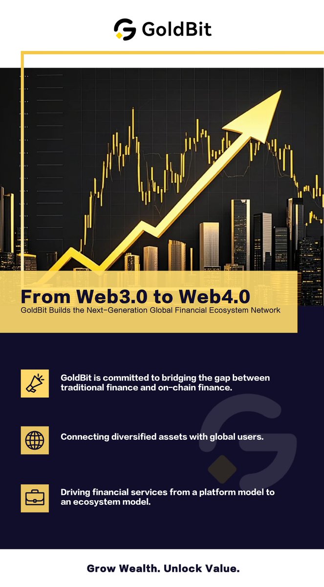 GoldBit_2026's tweet photo. 🌍 From Web3 to Web4.0

GoldBit bridges traditional finance and on-chain finance.
We connect diversified assets and global users into one unified ecosystem.

Finance is shifting from platforms to ecosystems.

🚀 The next financial network is emerging

💡 Grow wealth. Unlock value.