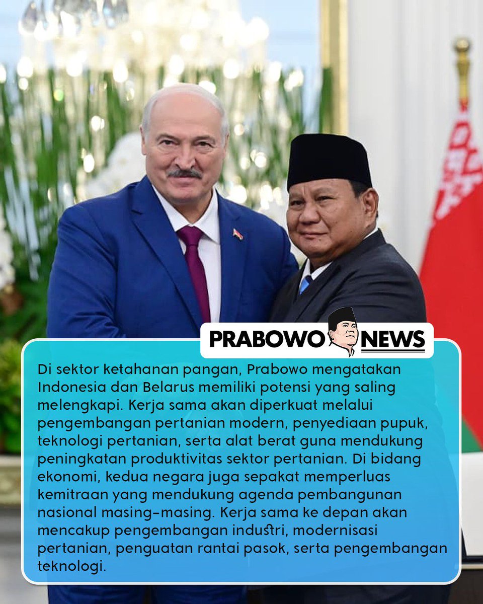 brunommip's tweet photo. Presiden Prabowo: Indonesia-Belarus luncurkan peta jalan kerjasama perkuat kemitraan industri hingga pertanian

Aldi Taher https://t.co/iYCuhwYTUU