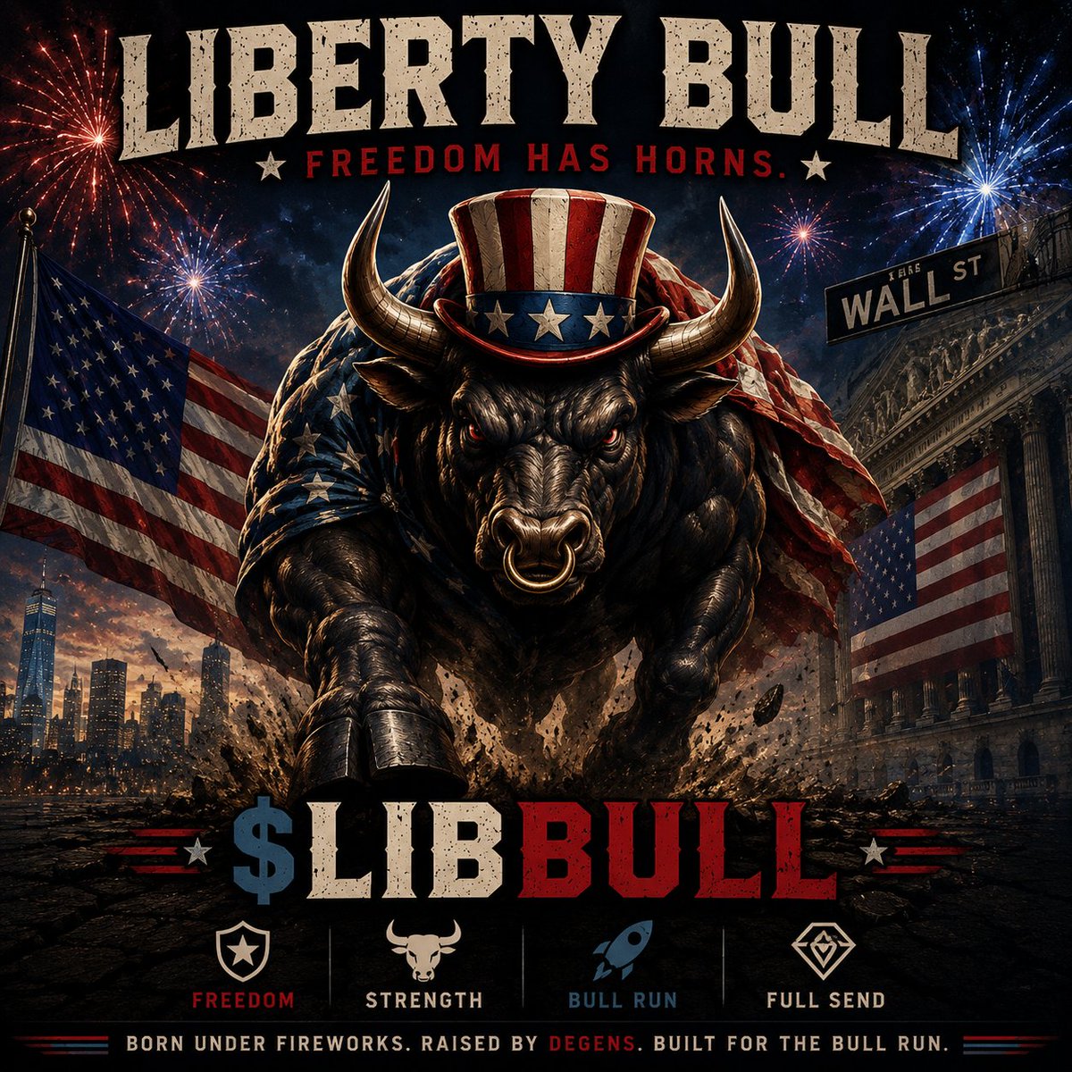 LibertyBullCoin's tweet photo. Wall Street heard the fireworks.

The herd is waking up.

$LIBBULL 🐂🇺🇸

Freedom has horns.

#crypto #memecoin #memecoins https://t.co/b9n2rB9ayT