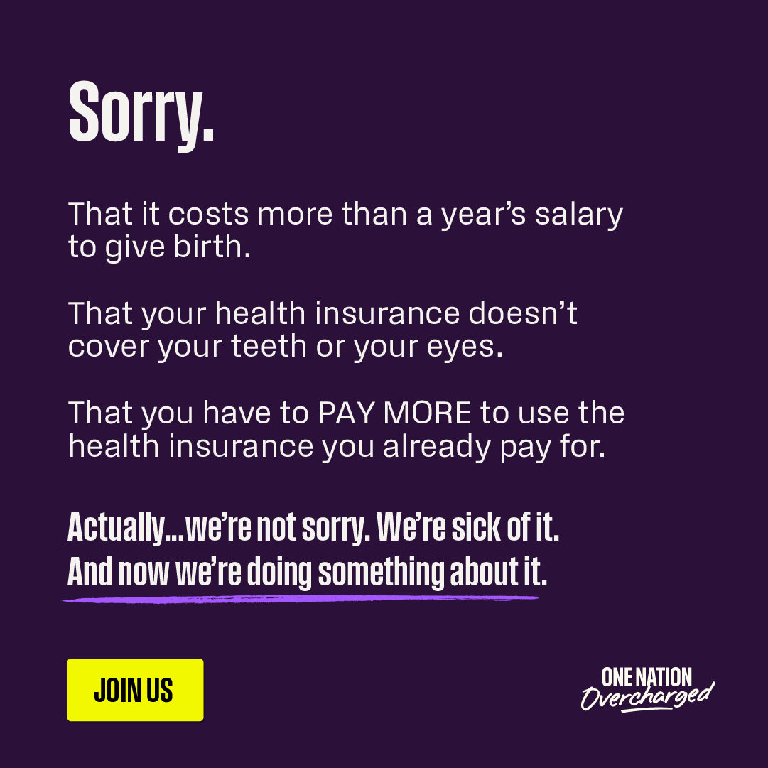 1NationOvrchgd's tweet photo. Sick of high healthcare costs? We ALL are. Now, we're doing something about it. Sign up for One Nation, Overcharged today.
