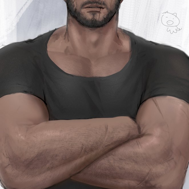 gordon_3877's tweet photo. chest folds you get when arms are crossed or gathered are one of my favorite details.😳 https://t.co/3S7dJaWY7T
