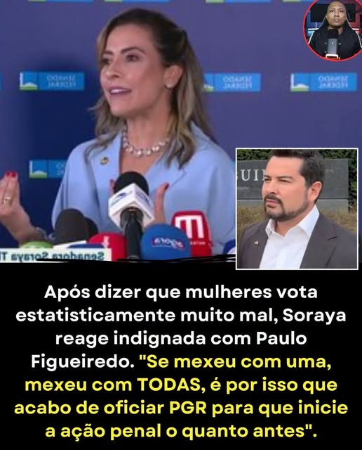 orlandoguerreir's tweet photo. A senadora  Soraya Thronicke (PSB-MS) enviou um ofício à Procuradoria-Geral da República (PGR), na segunda-feira, 29, pedindo que seja iniciado um processo judicial contra o blogueiro Paulo Figueiredo e que ele seja proibido de se comunicar publicamente via redes sociais ou outros meios de comunicação. O motivo é a crítica que ele fez ao voto feminino.
O blogueiro declarou que “mulher vota estatisticamente muito mal, principalmente mulheres solteiras” e que “mulheres casadas em geral tendem a acompanhar o voto do marido”. “Mulheres solteiras não, isso que eu estou dizendo. Pode arrancar os pentelhos das calcinhas, pode fazer o que você quiser”, acrescentou.
Soraya anunciou o acionamento da PGR por meio de uma publicação no X.
“Este traidor da pátria, foragido da justiça brasileira, covarde, parvo, néscio, limítrofe, lerdo, acéfalo, não amado, medroso, inseguro, complexado por não conseguir ser ninguém além de neto de um ditador, resolve, lá dos EUA, defecar pela boca… Independente de quem seja a mulher atacada, se mexeu com uma, mexeu com TODAS”, escreveu Soraya, reagindo à fala de Figueiredo, que é neto do ex-ditador brasileiro João Figueiredo.
“Esse tipo de conduta não pode mais ser individualizada, pois a ação criminal tornou-se pública incondicionada à representação da vítima. A violência política de gênero ultrapassa a figura da ofendida e ataca todas nós, e é por isso que acabo de oficiar PGR para que inicie a ação penal o quanto antes, e que o proíba de se comunicar publicamente via redes sociais e outros meios de comunicação”.
Ela prosseguiu: “O Brasil não é os EUA, seu covarde! Aqui nós exigimos soberania. Aqui não é terra sem lei, seu zé ninguém (com letra minúscula mesmo)!”.