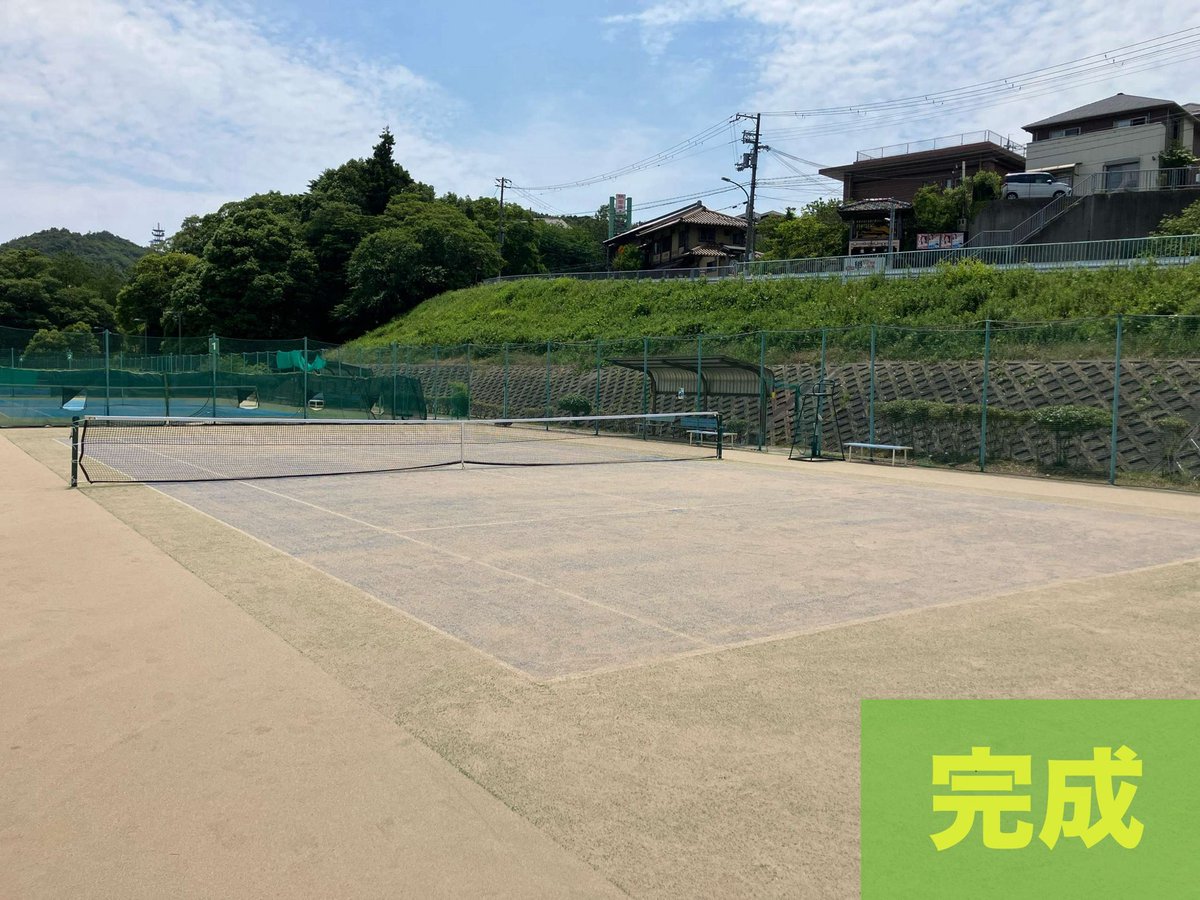 nihonfield's tweet photo. 兵庫県天王ダムスポーツガーデン1番コートの砂入り��工芝を張り替えました🎾

今回の工事により、緑色から２〜７番コートと同じ、青色のコートになりました😊

人工芝は弊社製品の【オールウェザーターフ】〈BT-19PO〉を採用していただきました❗️ https://t.co/YYVSbNTWVf