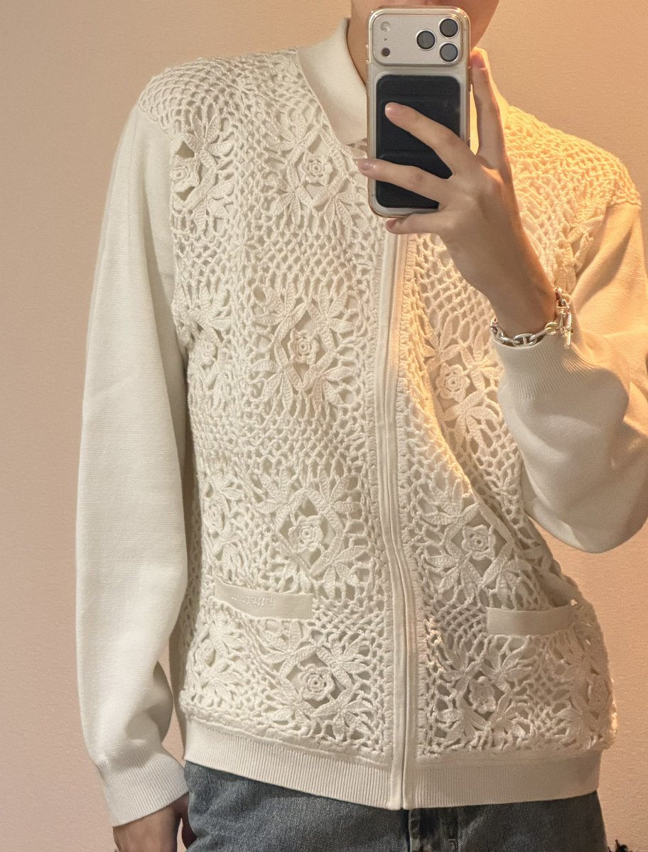 お気に入りの25ss Supreme Crochet Zip Up Cardiganです❕