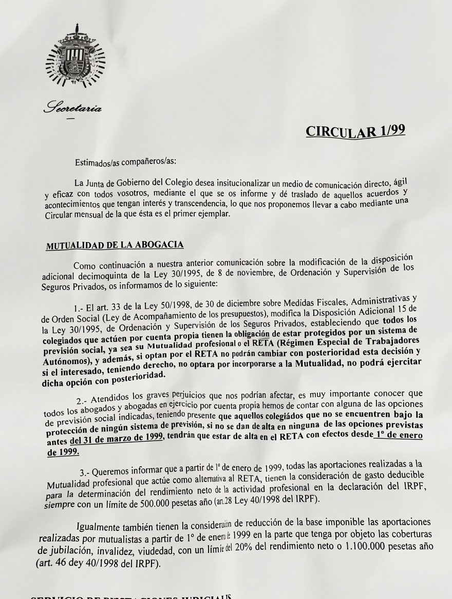 lawyermalaga's tweet photo. Sres. Parlamentarios miren la información que trasladaron desde algún ICA en el año 1999 a sus colegiados mutualistas.
Imaginamos que es información a tener en cuenta de cara a la aprobación de la pasarela en lo concerniente a la alternavidad "efectiva" y no la teórica. https://t.co/nCuKKLSspo