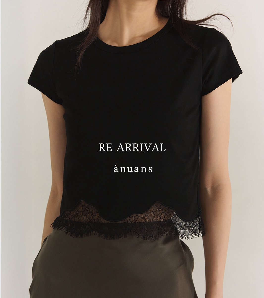 anuans シルクタッチコットンレーストリムコンパクトTシャツ ホワイト