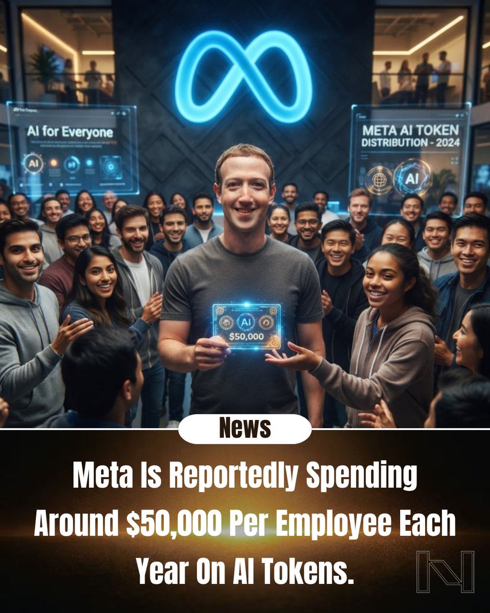 NeuralfinTechAI's tweet photo. According to multiple reports, including analysis from Semianalysis, Meta Platforms is allocating approximately $50,000 per employee annually for AI tokens.

Follow NeuralFin for more information. https://t.co/1yyXFr5qnV