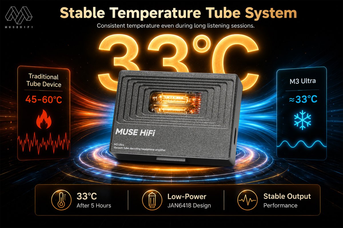 MUSE_HiFi_'s tweet photo. 🌡Heat under control, long listening ready with #M3Ultra.
❄33°C after 5h🆚45-60°C traditional tube gear.🔥
⚡Low power #JAN6418 design, stable output guaranteed.
🌐#MUSEHiFi: https://t.co/42HfVwAnQ5
#MUSEHiFi #M3Ultra #DAC #AMP #PortableDAC #PortableAMP #TubeDAC #HiFi https://t.co/auXflpqvIe