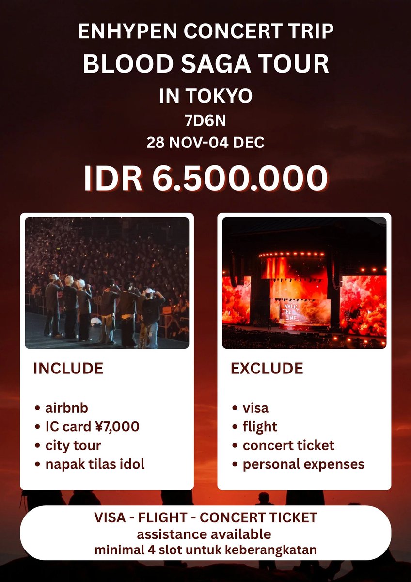 orangestt's tweet photo. ENHYPEN BLOOD SAGA JAPAN

• dp 2jt, bisa cicilan sampai H-30
• itinerary santai (no rushing)
• include airbnb dan ic card
• flight, visa, tiket konser, slot pop up dan cafe, bisa dibantu https://t.co/1GmTmKGrhu