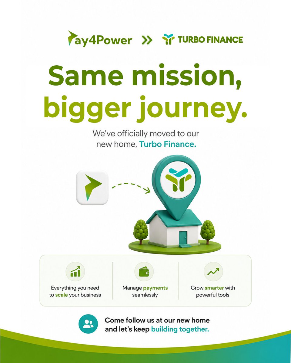 TurboenergyLTD_'s tweet photo. Turbo Finance is our new home, built to help you scale faster, manage payments better, and grow stronger.

Everything you need is now in one place.

Follow us and step into the next phase with us.

#TurboFinance #MakeEveryMoveCount #TurboFinanceHub #FintechAfrica https://t.co/DueQmJrEun