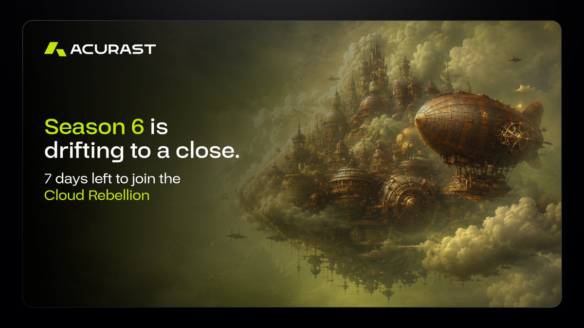 Acurast's tweet photo. Season 6 is almost at the finish line.

You've got 7 days left to onboard your phone, receive rewards, and join the Cloud Rebellion before this season end.

Big Cloud rents you their computers. We built one from yours.

Don't let Season 6 end without you.

https://t.co/SZ6xYQ00Iq https://t.co/T5iVdaHKXd