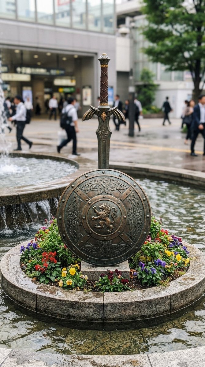 MATCHA_ORANGE_'s tweet photo. #AI待ち合わせ銅像コンテスト
作品名
伝説の銅のつるぎとたて

物語
銅のつるぎと銅のたてなんて最弱ゥ！と言われながらも、オリゴダイナミック効果でウィルス特攻の特種攻撃スキル持ち https://t.co/CKJKrBN3yX
