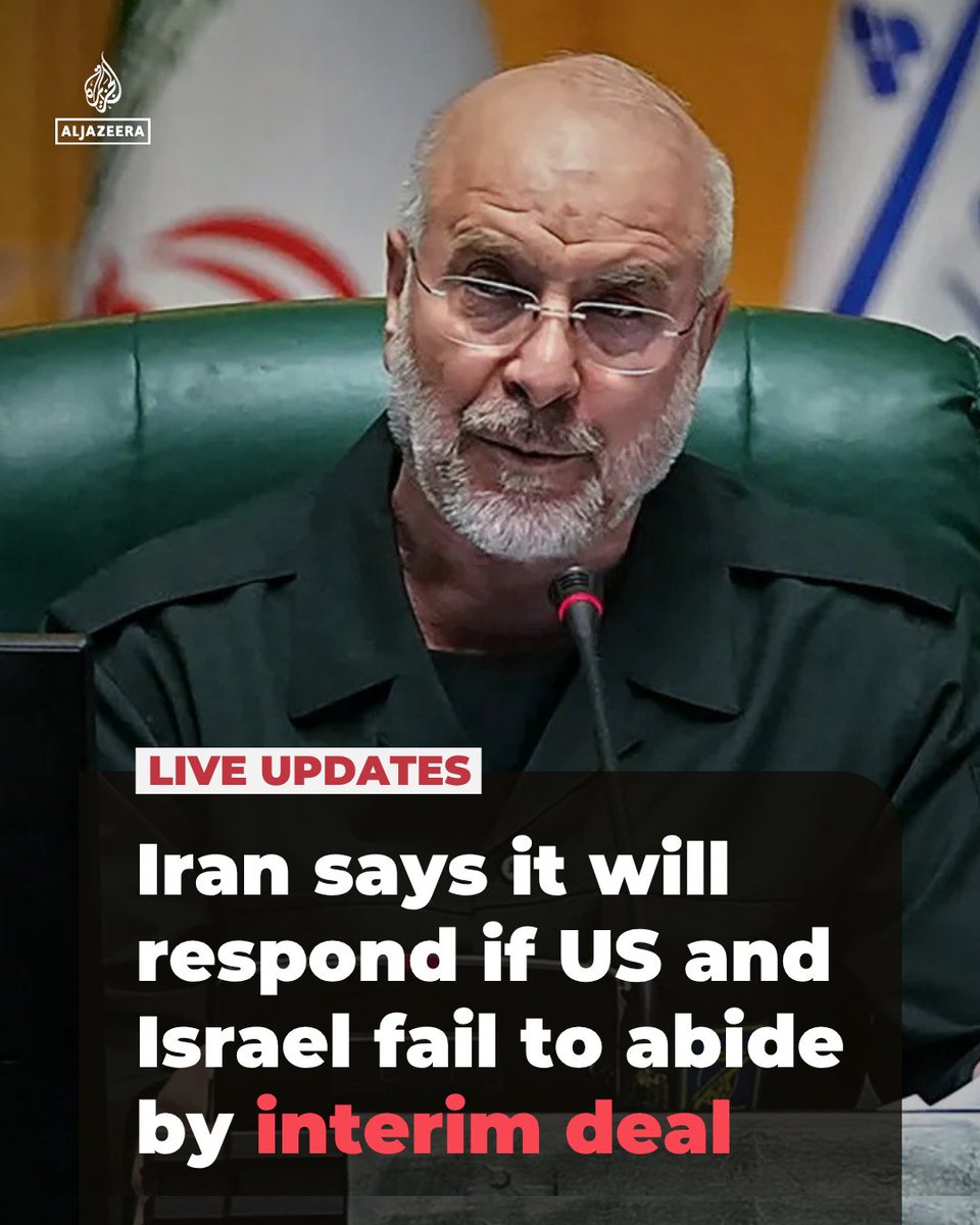 AJEnglish's tweet photo. Iran’s Parliament Speaker Mohammad Bagher Ghalibaf has warned that if the US and Israel do not fulfil their commitments to end the war, then Tehran will respond.

🔴 LIVE updates: https://t.co/g2rUXRPFQw https://t.co/4uQfobRxGG