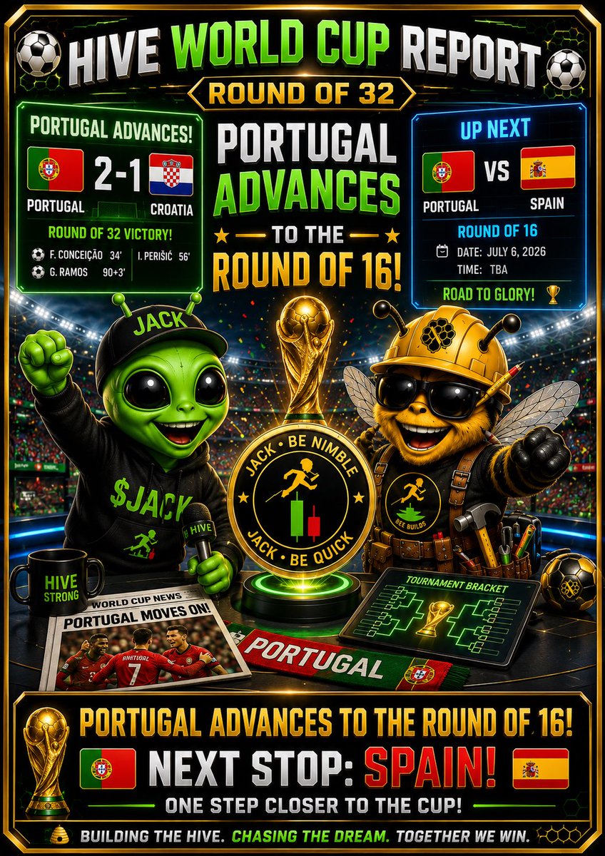VaAlien4lovers's tweet photo. 🇵🇹 PORTUGAL MARCHES ON! 🇵🇹

The Hive picked Portugal… and Portugal delivered! 🔥

A hard-fought victory punches their ticket to the Round of 16, where an even bigger challenge awaits: Spain. ⚽👀

Can Portugal keep the dream alive, or will Spain end the run? Drop your prediction below! 👇🐝

🇵🇹 Portugal 🆚 Spain 🇪🇸
Who advances to the Quarterfinals? 🔥🏆

#WorldCup #Portugal #Spain #JackBeNimble #HiveStrong #CryptoCommunity #Football #RoundOf16 #PredictTheWinner #BuildingTheHive 📢 Join the Jack Be Nimble Hive! 🐝🚀

💬 Telegram:
https://t.co/WLruGsTeqJ

🎵 TikTok:
https://t.co/TvlGgDArHc

📸 Instagram:
https://t.co/86sP8XUEyt

𝕏 X (Twitter):
@VaAlien4lovers

🪙 $JACK Contract Address:
jfvidfmUWehZoPq76peha36u3KANQMYDnLudBNSpump