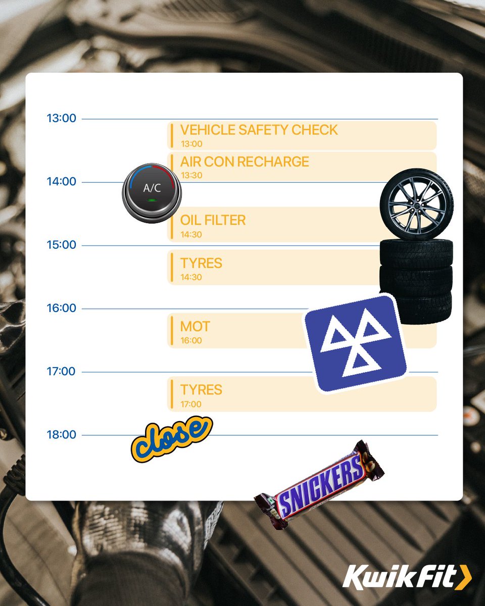 Kwik_Fit's tweet photo. Another day, another MOT๐ฎโ๐จ๐ช
A little insight into our day keeping our customers safe on the road.
Oh, plus lots of air con recharging iykyk.
#dayinthelife #ditl https://t.co/RAarUlzIQS
