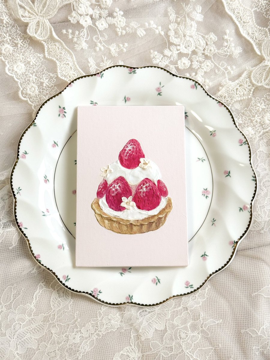 meg_meri's tweet photo. いちごタルトのテクスチャーアート🍓
お皿にのせて、ティータイムのように撮ってみました🫖 https://t.co/KeEOq76TwW