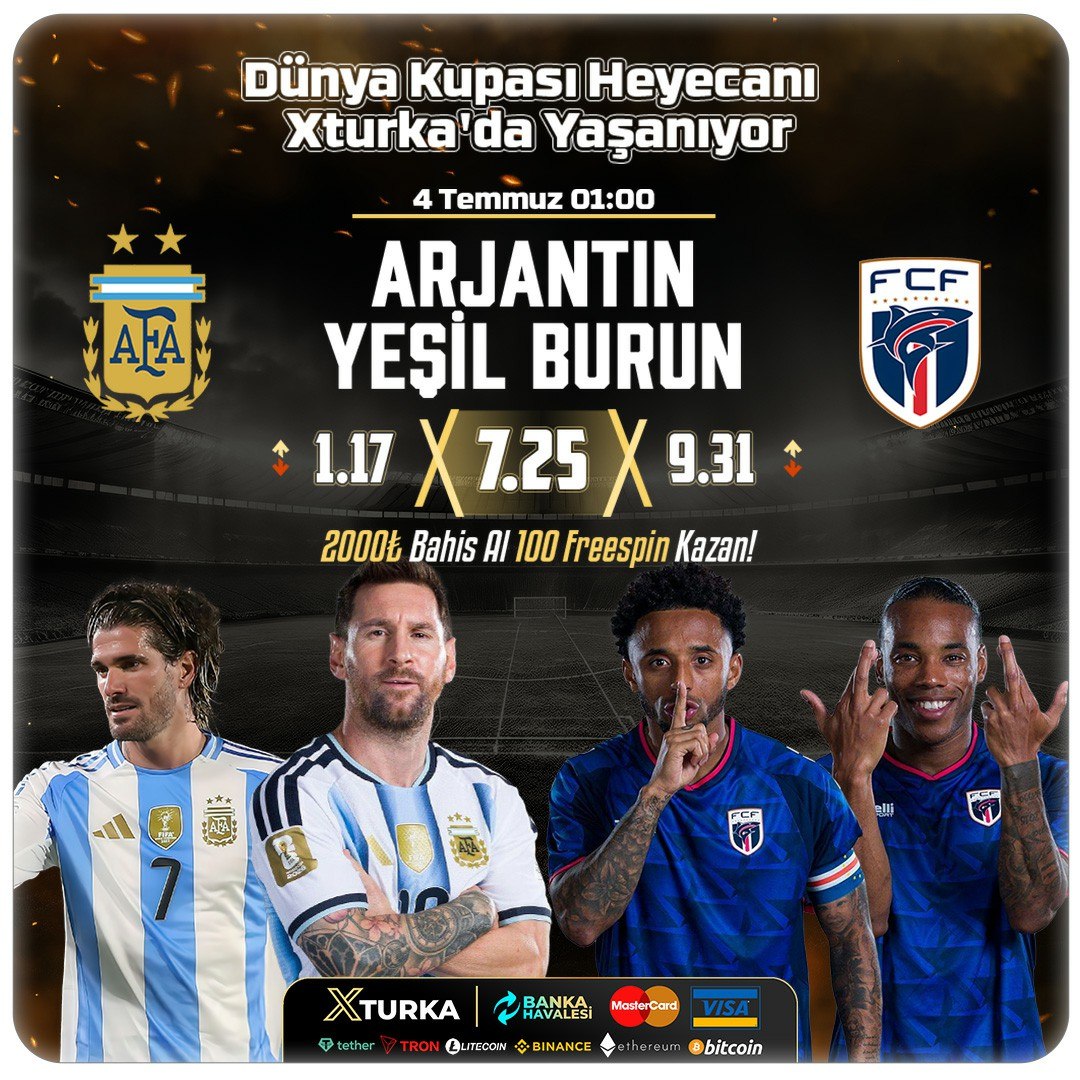 XturkaOfficial's tweet photo. 🔥 Dünya Kupası heyecanı Xturka'da devam ediyor!

⚽️ Arjantin - Yeşil Burun Adaları

🎁 2.000₺ bahis al, 100 Freespin kazan!

💸 Hemen katıl, fırsatı kaçırma!

Xturka Giriş: https://t.co/5sJuc3QeuT https://t.co/S02jnT9cMp