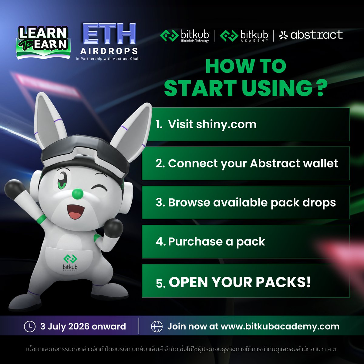 BitkubAcademy's tweet photo. @shinylabs @AbstractChain ✨Battle other players in pack openings
✨Earn airdrops based on XP
✨Get started in 5 easy steps👇
Season 1 is live — being early is an advantage ⏳
👉 https://t.co/tux81Zz9R7
#Shiny #AbstractChain #PSA #RWA https://t.co/ICKbJS2wqC