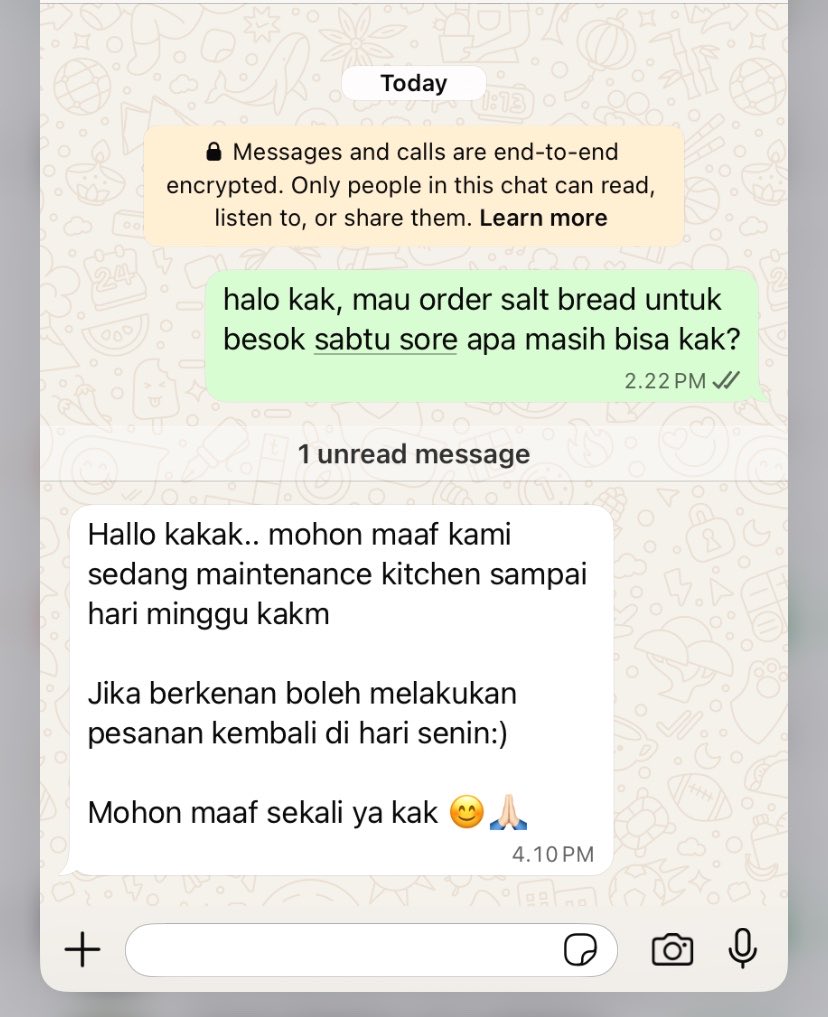 heegennee's tweet photo. lengkap bgt kesedihan gw hari ini
niat hati mau beliin salt bread untuk pacarku ternyata close order 💔💔💔💔
sedih bgt bgttt
gak jadi liburan sama bubub + gak dapet salt bread double kill gw hari ini
lemessss https://t.co/1bAG4onIsN